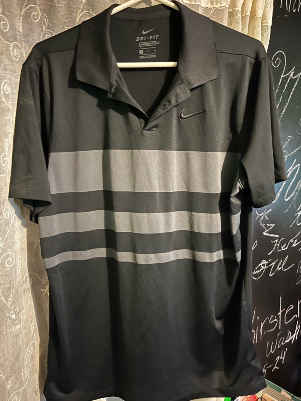 Nike Men’s Black & Gray Striped Dri-FIT Polo
